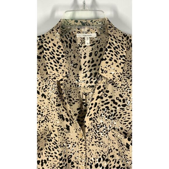 Maurices Womens Animal Print Long Sleeve Button Down Shirt Tan And Black Size 3X - Picture 7 of 8